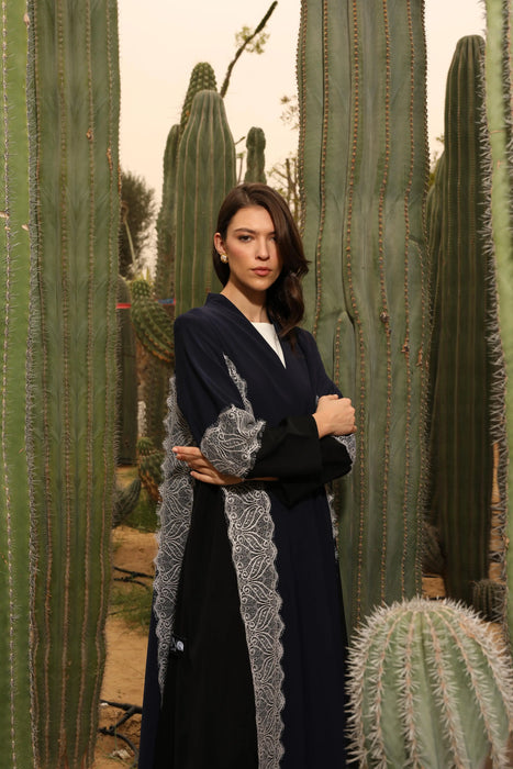 Modern Lace Panel Abayas in Blue