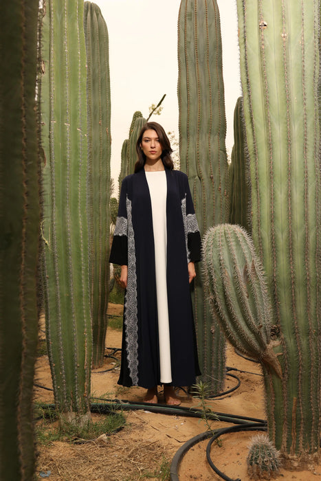 Modern Lace Panel Abayas in Blue