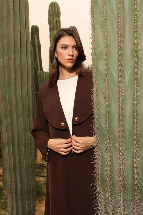 Coffee Brown Abaya with Wide Collar