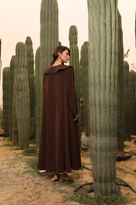 Coffee Brown Abaya with Wide Collar