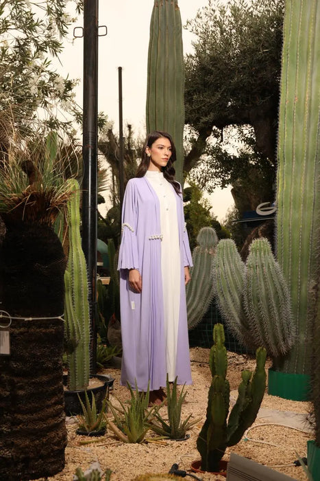 Soft Lavender Abaya Set with Pleats and Pearl Detailing