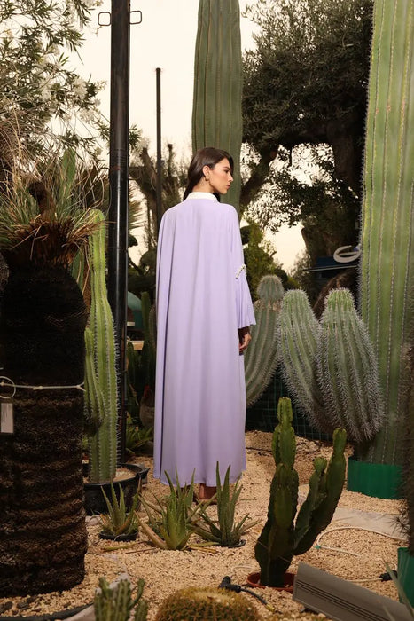 Soft Lavender Abaya Set with Pleats and Pearl Detailing