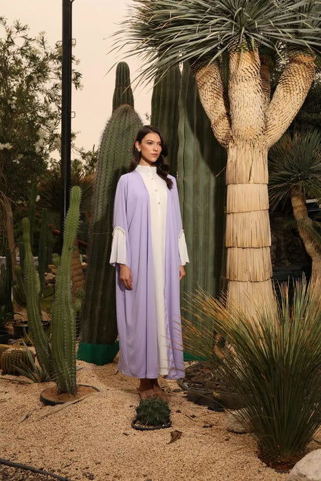 Soft Lavender Abaya Set with Pleats and Pearl Detailing