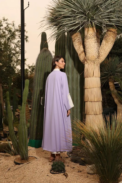 Soft Lavender Abaya Set with Pleats and Pearl Detailing