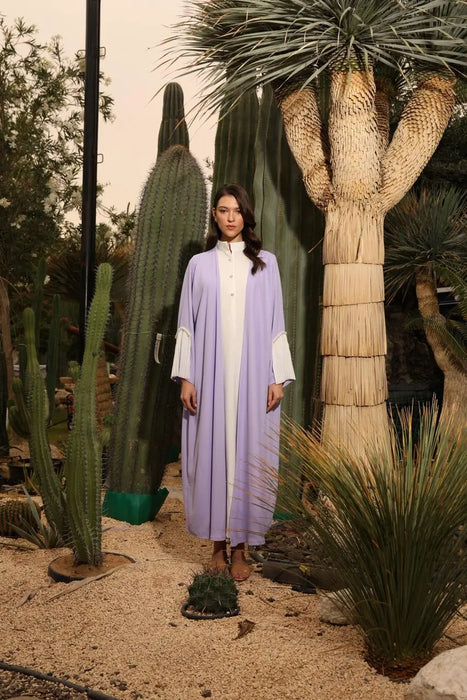Soft Lavender Abaya Set with Pleats and Pearl Detailing