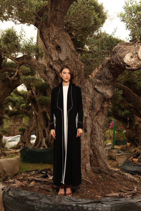 Soft Elegance Lace Abaya with Pearl Accents