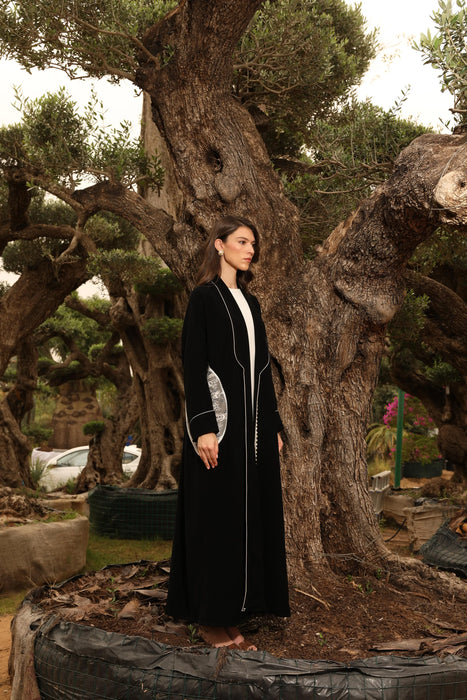 Soft Elegance Lace Abaya with Pearl Accents
