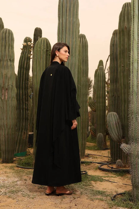 Black Layered Abaya In Chiffon
