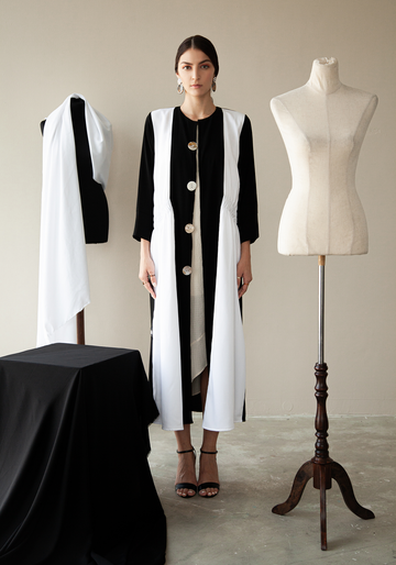 Black & White Abaya with Buttons