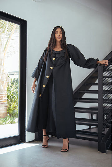 Star Embroidery Button Abaya