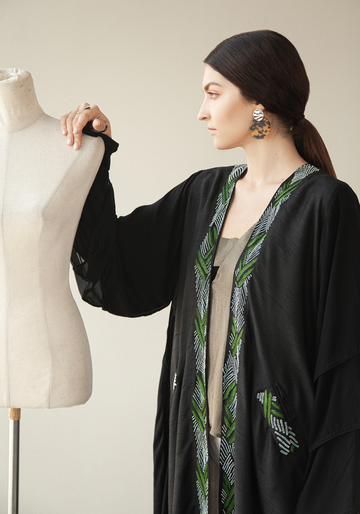 Green Embroidery Abaya with Pocket