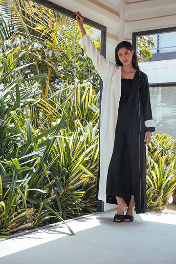 Monochrome abaya with beaded tassels