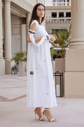 Bead-Embellished White Maxi Dress