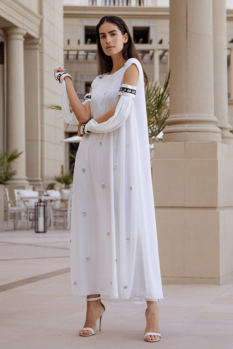 Bead-Embellished White Maxi Dress