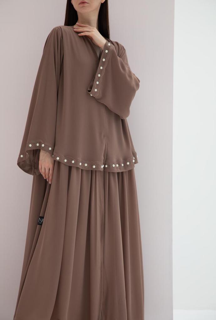 Brown Pearl Embroidered Abaya