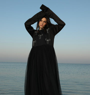 Anaya tulle maxi Dress with  Oversize Sleeves