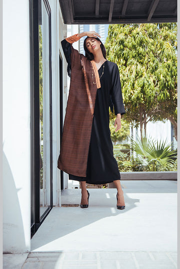 Sequins Fringe Abaya Rust