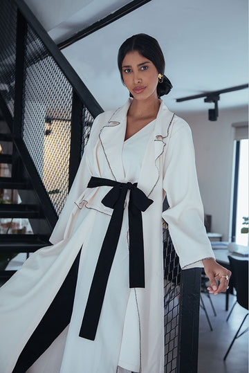 Pastel belted abaya with contrast belt