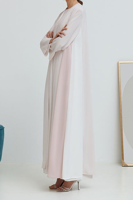 Blush Crepe Abaya with multi-colord panels
