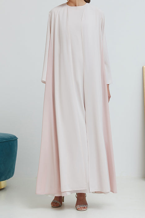 Blush Crepe Abaya with multi-colord panels
