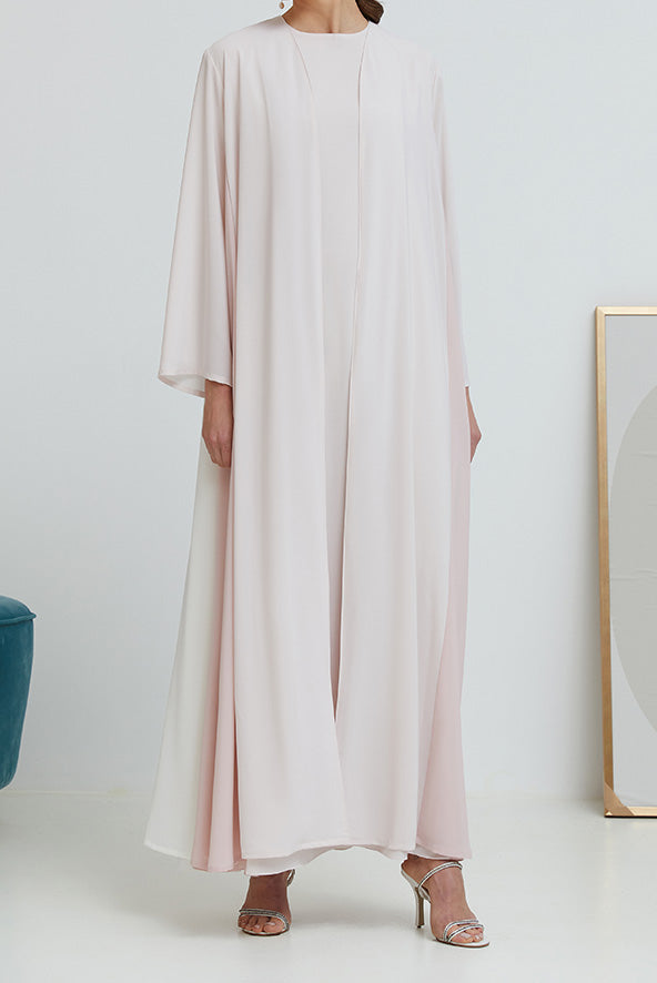 Blush Crepe Abaya with multi-colord panels