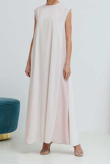 Blush Crepe Dress with multi-colored panels