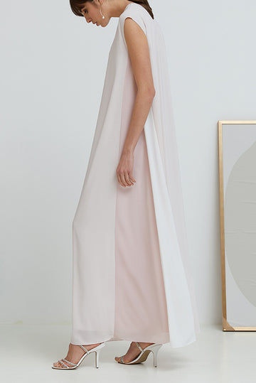 Blush Crepe Dress with multi-colored panels
