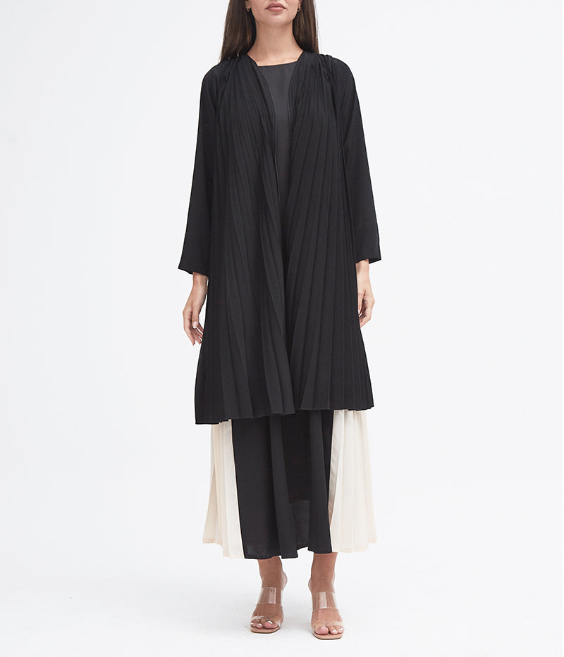 LAYERED MONOCHROME  ABAYA WITH PLEATS