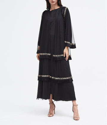 TIERED FRINGE TULLE ABAYA