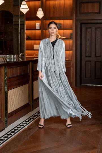 Multi-Shades Off-white & Silver Abaya