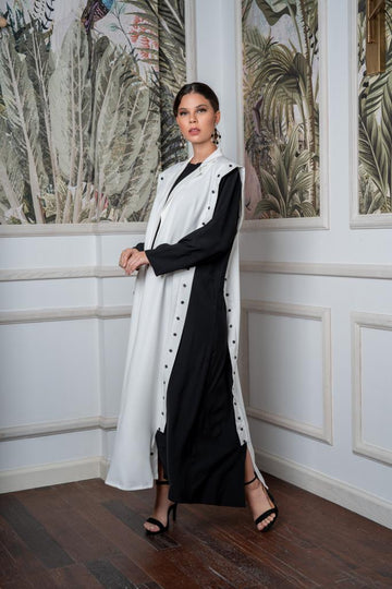 Monochrome Shirt Button Abaya