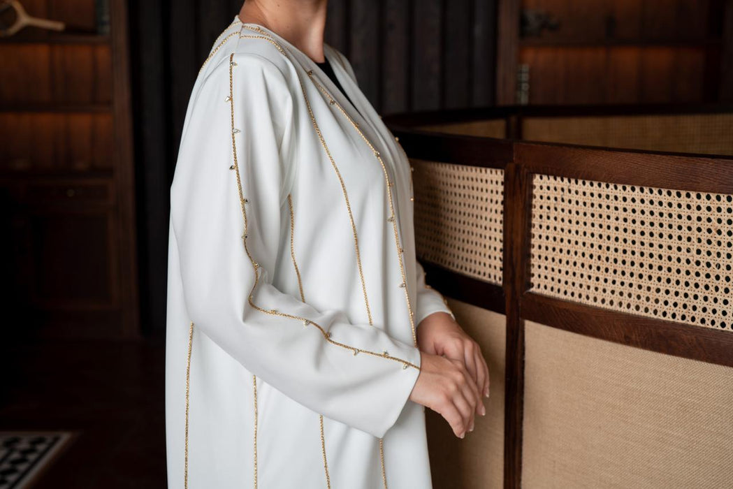 Crystal Embellished White Abaya
