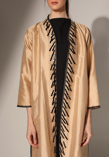 Black & Tan Embroidered Abaya