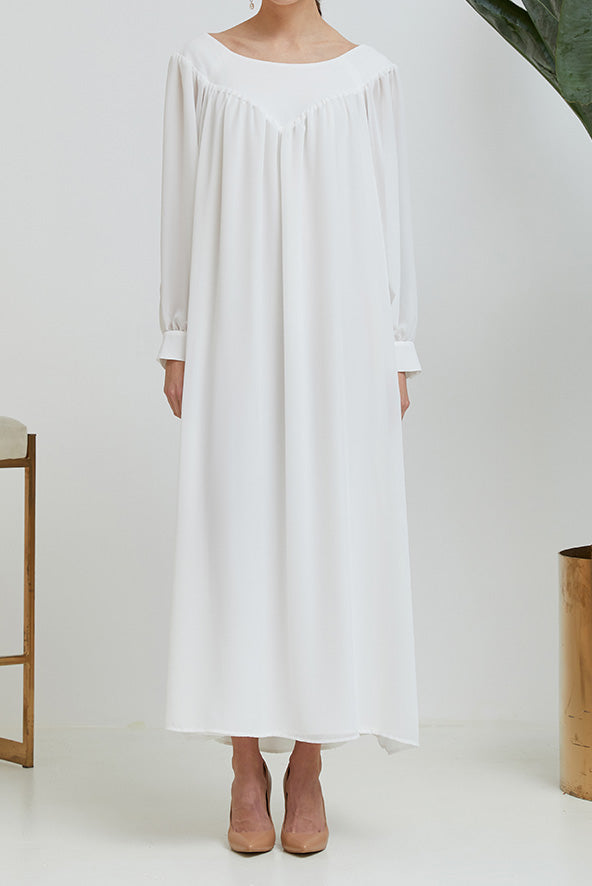 White Double Chiffon Maxi Dress