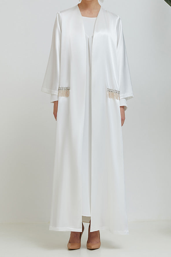 White Silk Embroidered Abaya